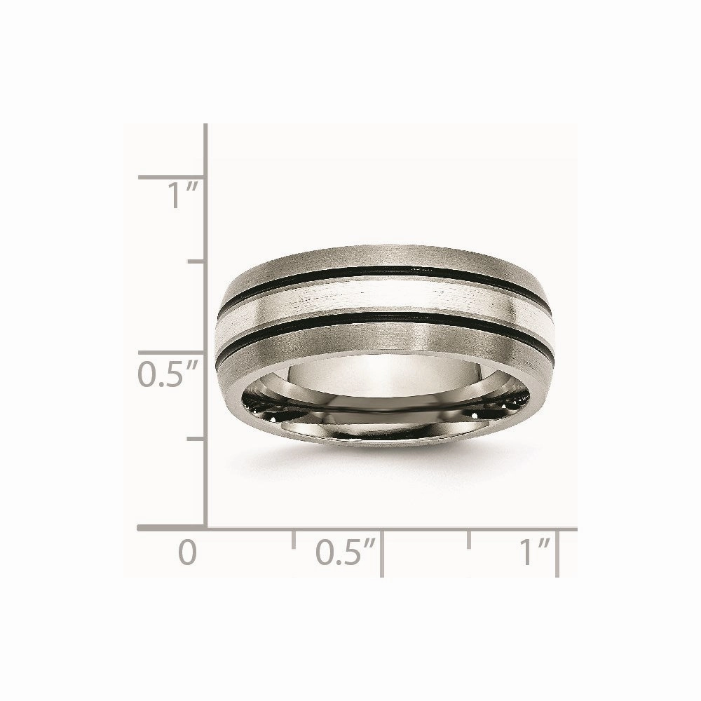 Titanium Grooved Sterling Silver Inlay 8mm Brushed/Antiqued Band | TB85