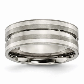 Titanium Grooved Sterling Silver Inlay 8mm Brushed Band | TB215