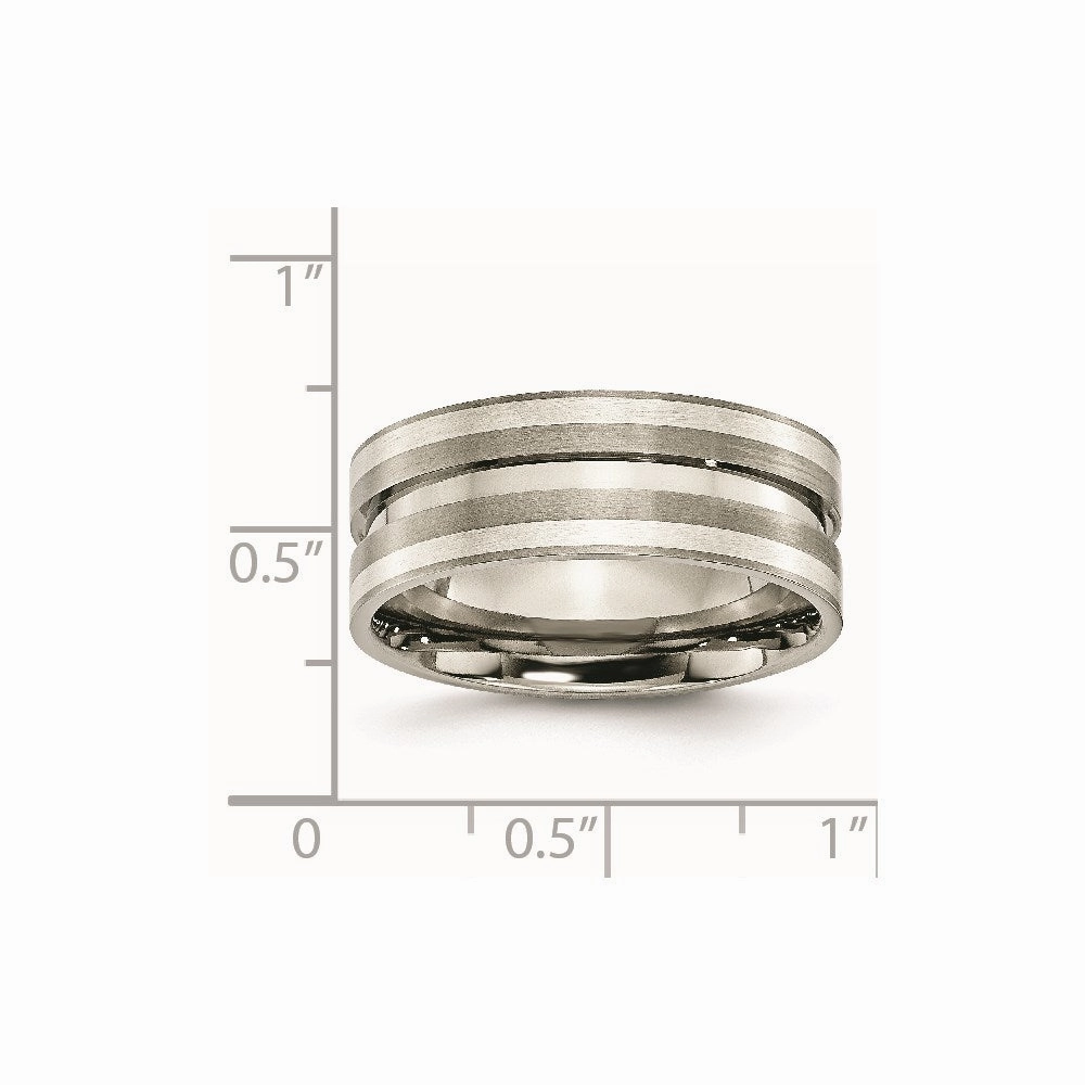 Titanium Grooved Sterling Silver Inlay 8mm Brushed Band | TB215