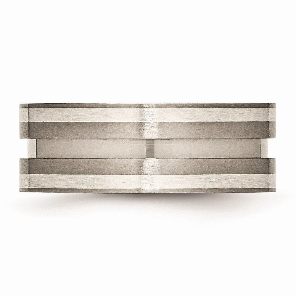 Titanium Grooved Sterling Silver Inlay 8mm Brushed Band | TB215