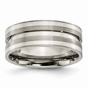 Titanium Grooved Sterling Silver Inlay 8mm Brushed Band | TB215