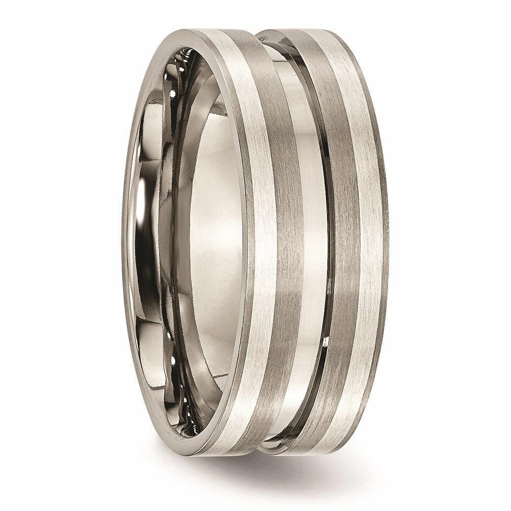 Titanium Grooved Sterling Silver Inlay 8mm Brushed Band | TB215