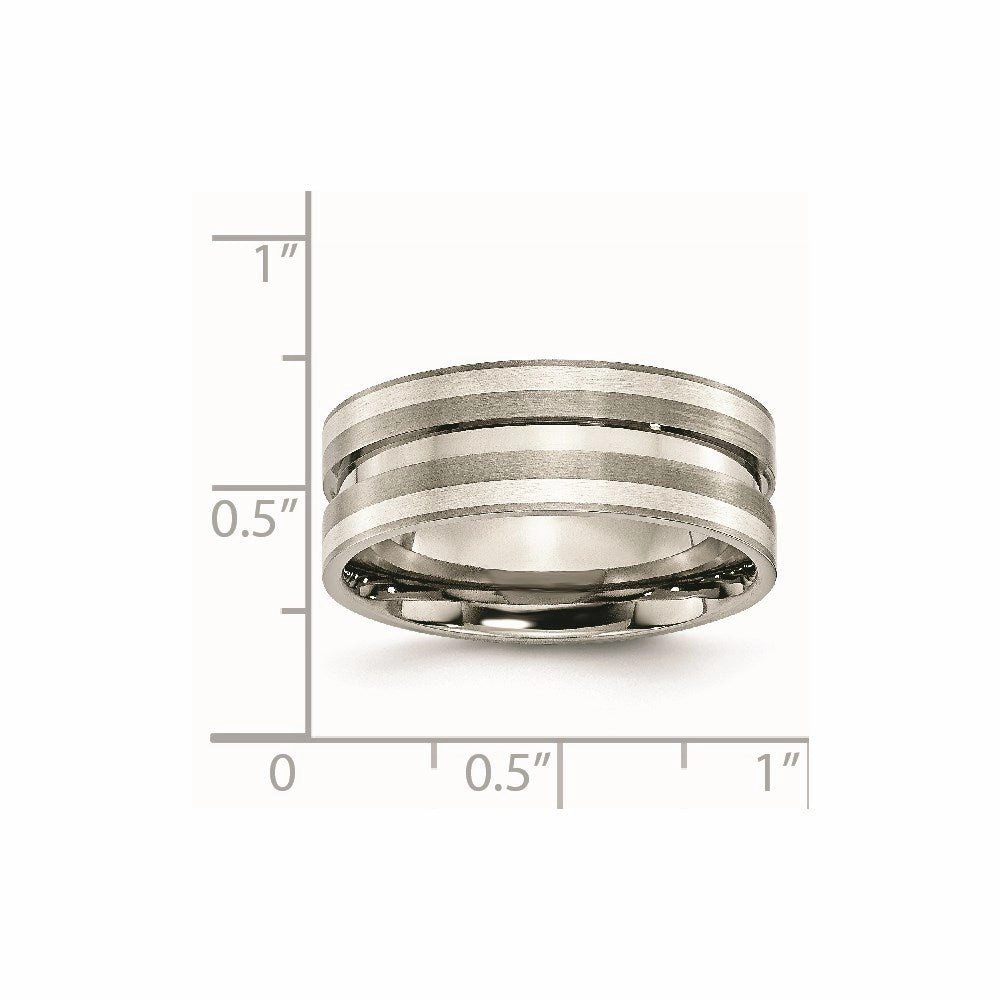 Titanium Grooved Sterling Silver Inlay 8mm Brushed Band | TB215