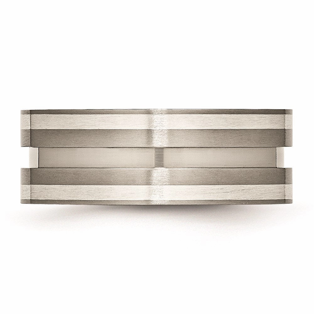 Titanium Grooved Sterling Silver Inlay 8mm Brushed Band | TB215