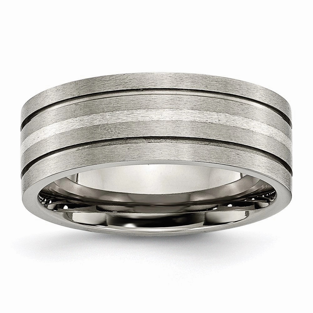 Titanium Grooved Sterling Silver Inlay 8mm Brushed Band | TB372