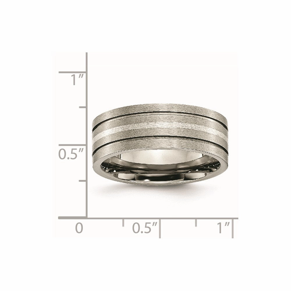 Titanium Grooved Sterling Silver Inlay 8mm Brushed Band | TB372