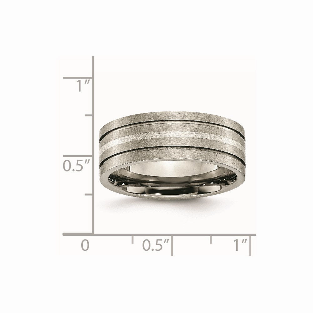 Titanium Grooved Sterling Silver Inlay 8mm Brushed Band | TB372