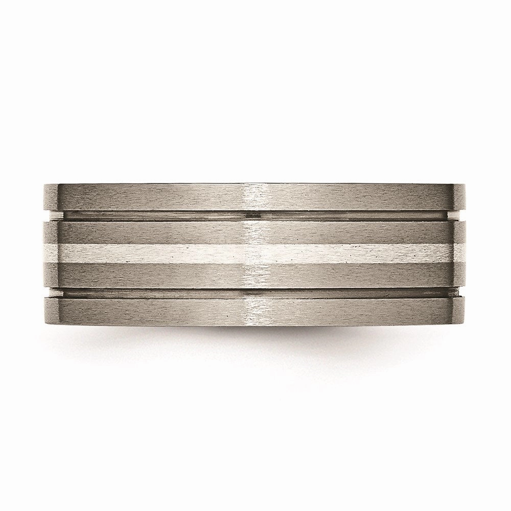 Titanium Grooved Sterling Silver Inlay 8mm Brushed Band | TB372