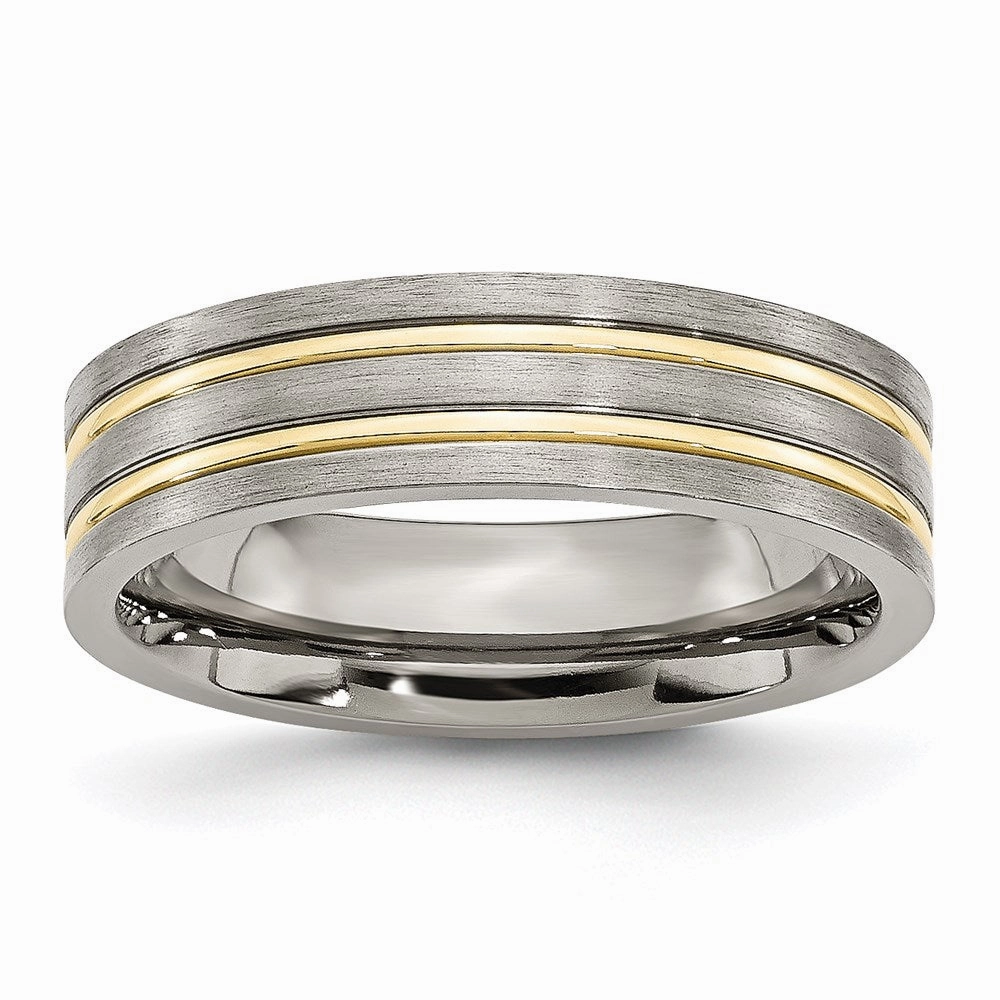 Titanium Grooved Yellow IP-plated 6mm Brushed & Polished Band | TB361