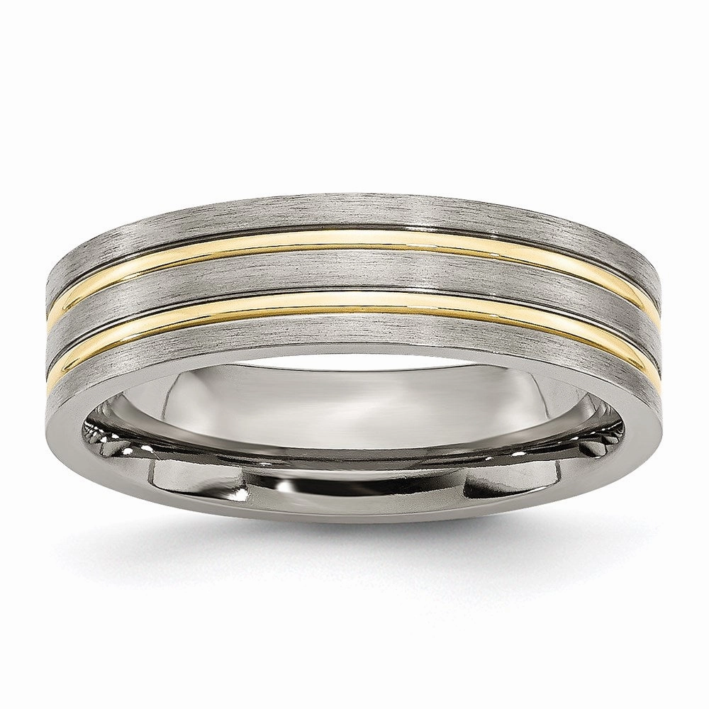 Titanium Grooved Yellow IP-plated 6mm Brushed & Polished Band | TB361