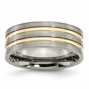 Titanium Grooved Yellow IP-plated 8mm Brushed & Polished Band | TB362