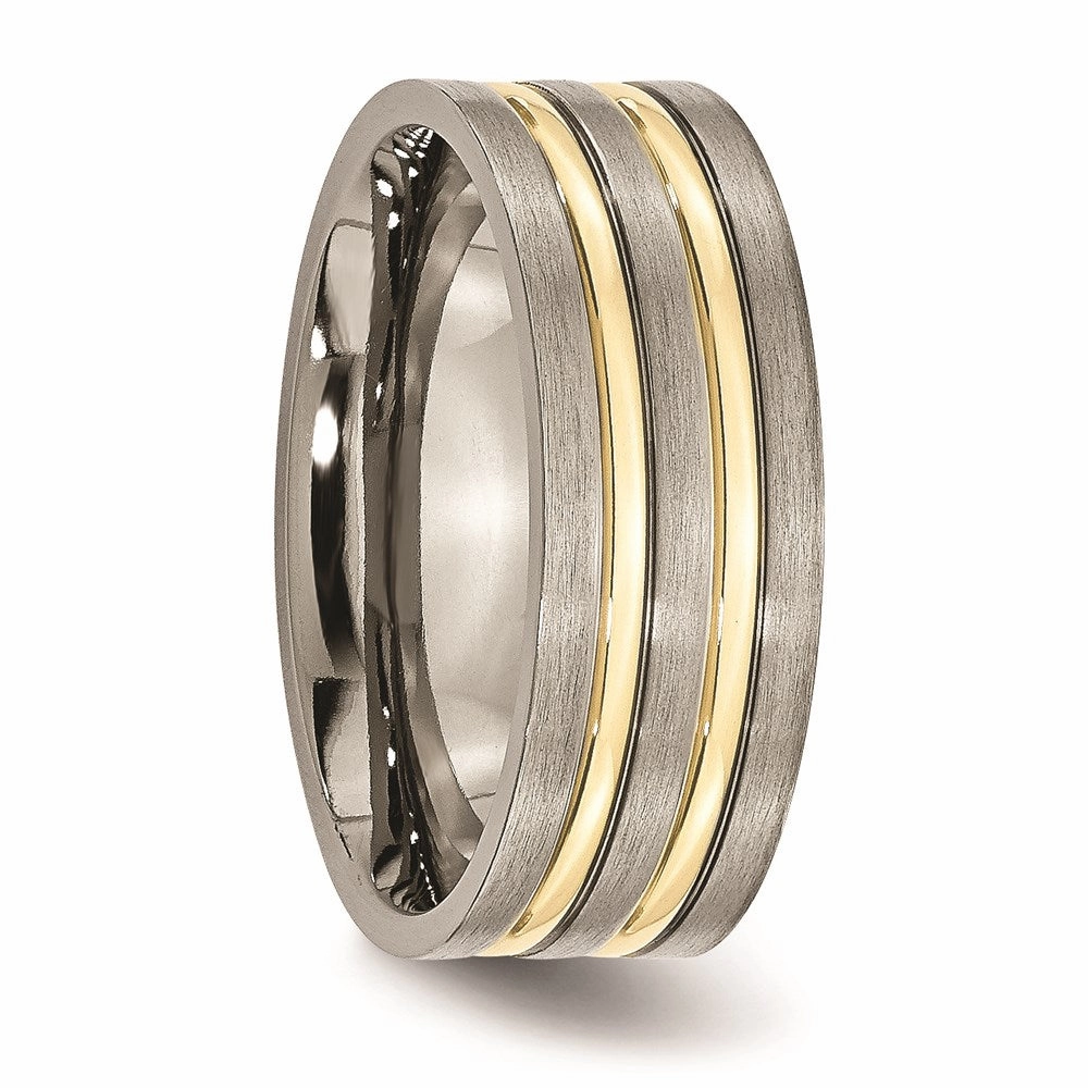 Titanium Grooved Yellow IP-plated 8mm Brushed & Polished Band | TB362
