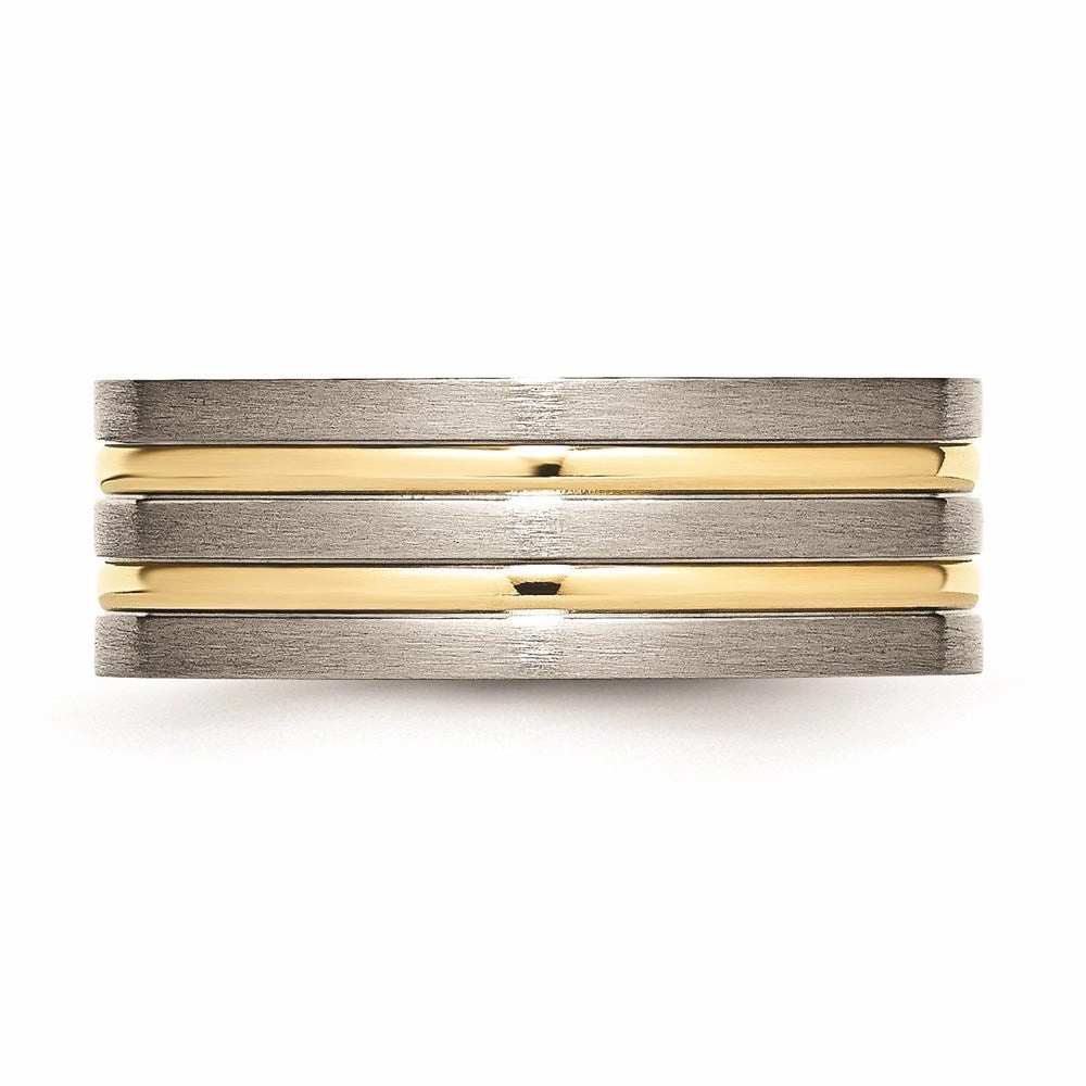Titanium Grooved Yellow IP-plated 8mm Brushed & Polished Band | TB362