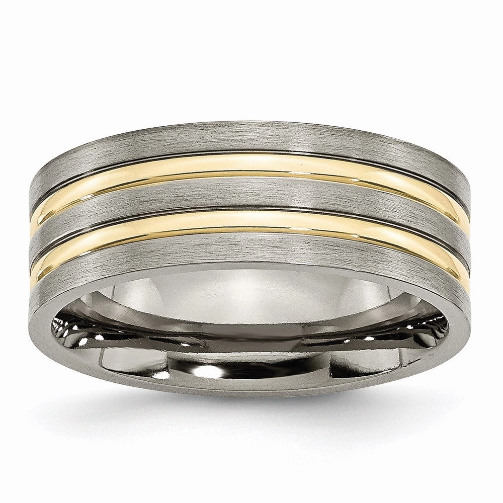 Titanium Grooved Yellow IP-plated 8mm Brushed & Polished Band | TB362