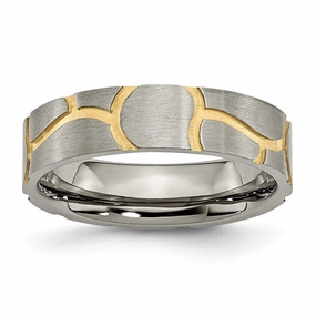 Titanium Grooved Yellow IP-plated Ladies 6mm Brushed Band | TB272