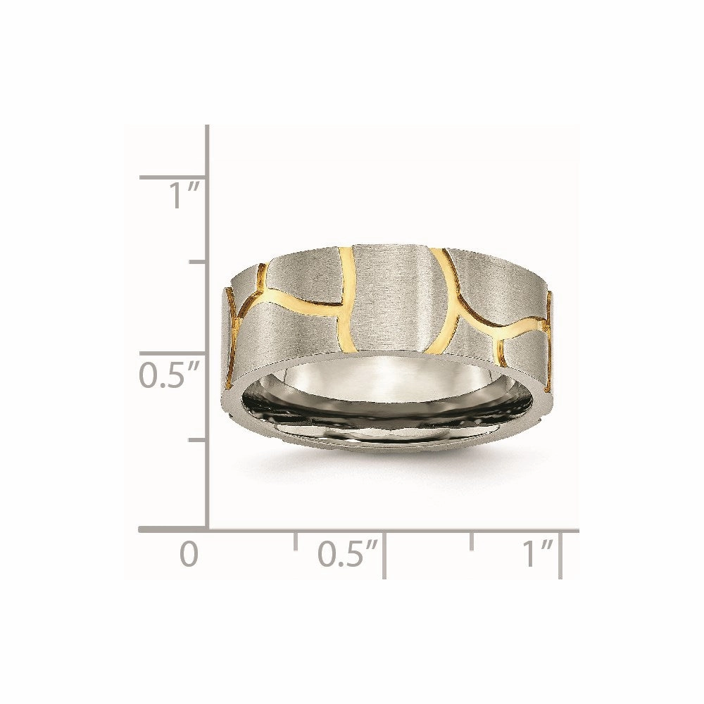 Titanium Grooved Yellow IP-plated Mens 8mm Brushed Band | TB273