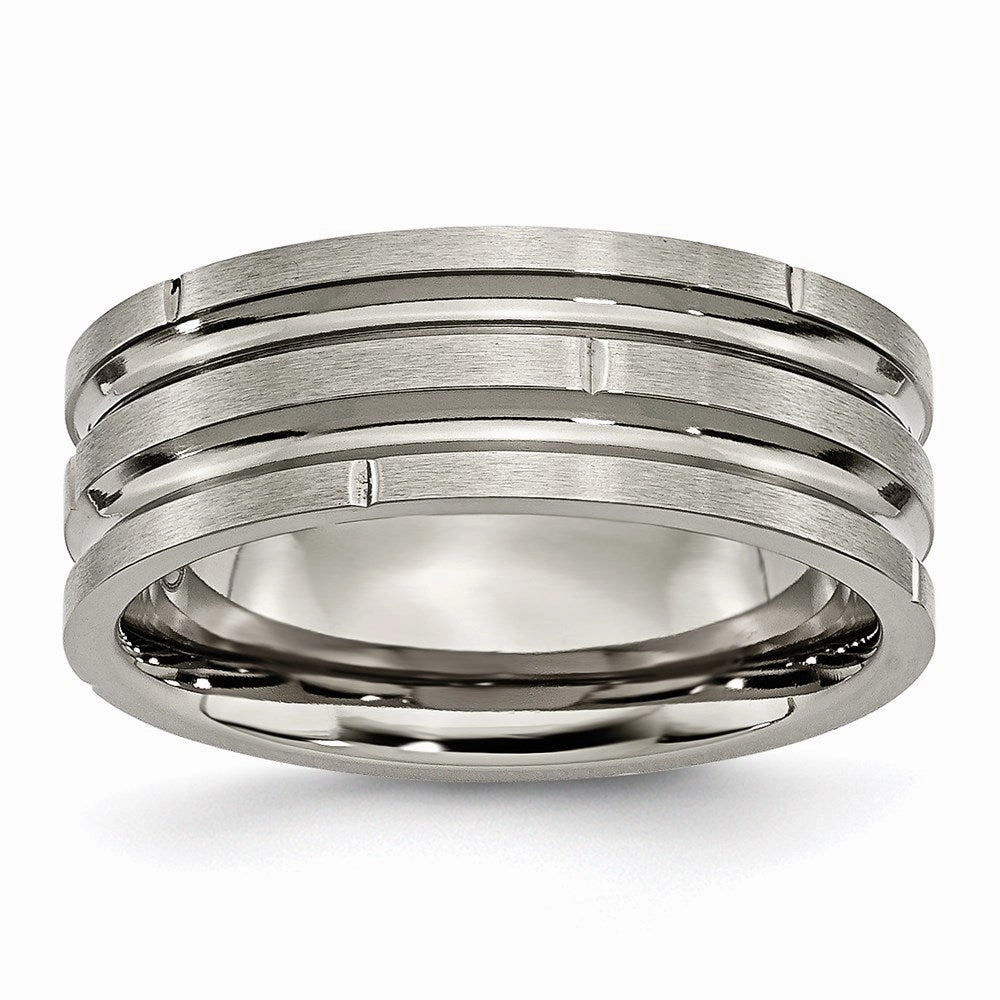 Titanium Notched & Grooved 8mm Polished/Satin Band | TB330