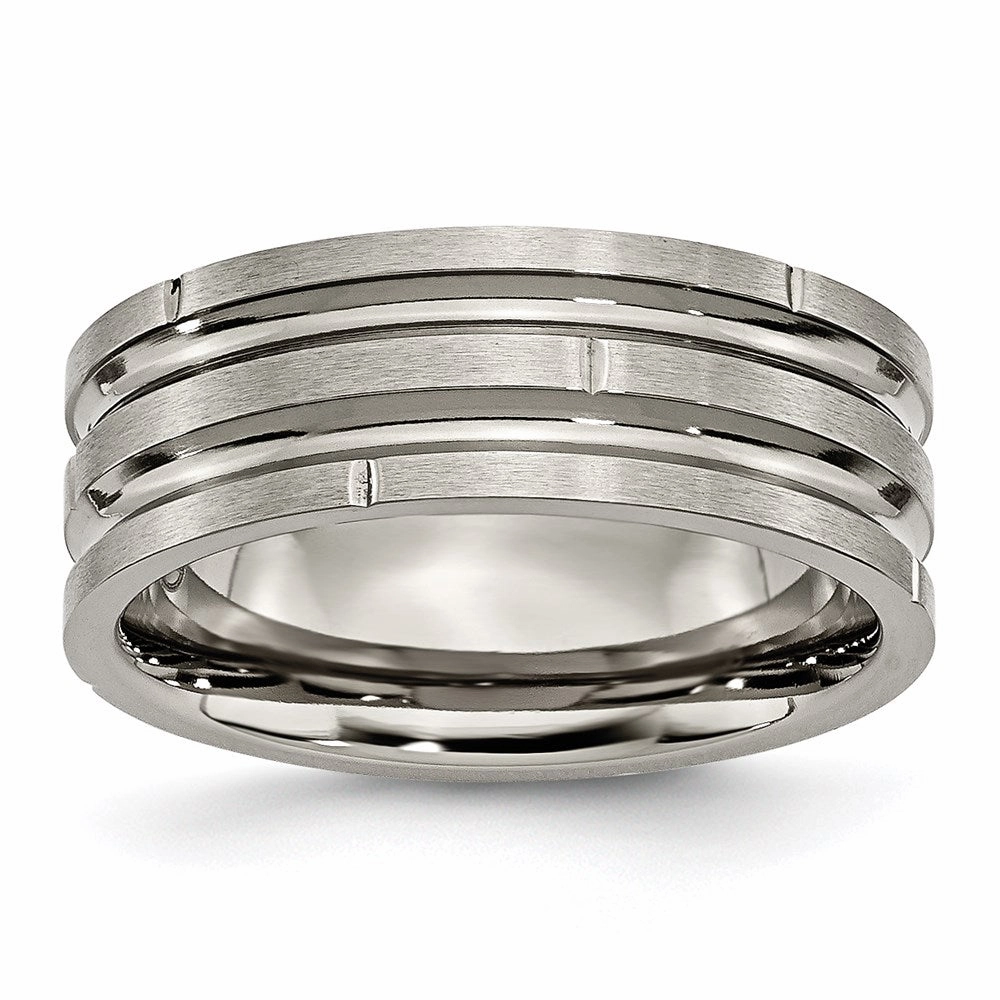 Titanium Notched & Grooved 8mm Polished/Satin Band | TB330