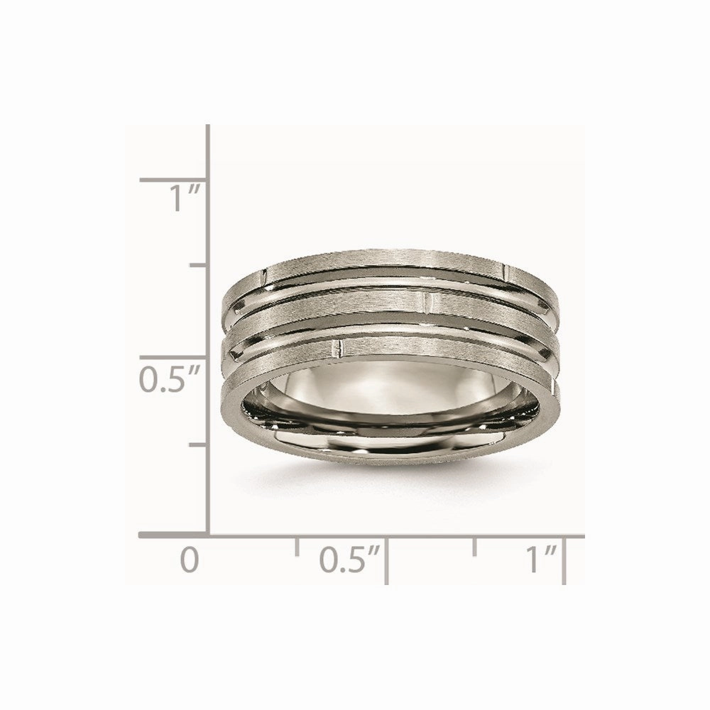 Titanium Notched & Grooved 8mm Polished/Satin Band | TB330