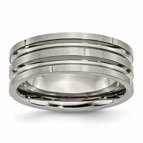 Titanium Notched & Grooved 8mm Polished/Satin Band | TB330