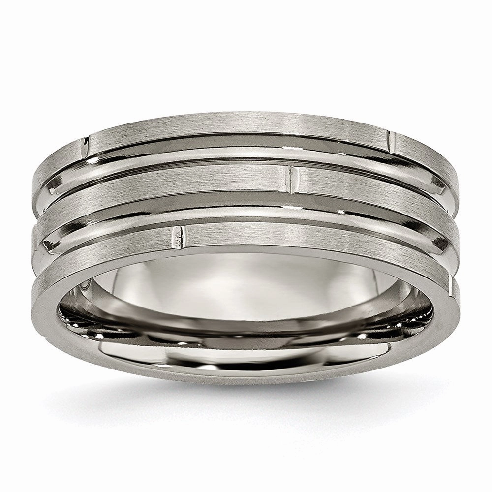 Titanium Notched & Grooved 8mm Polished/Satin Band | TB330