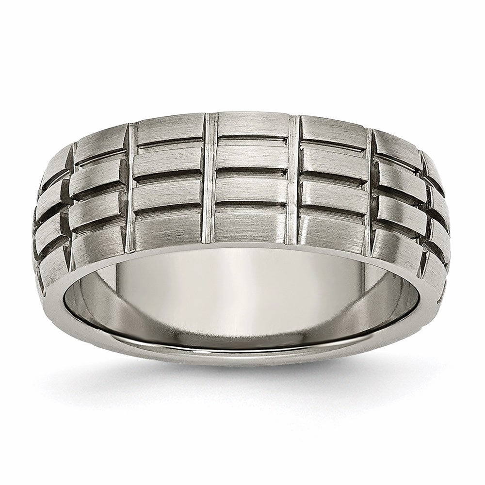 Titanium Notched & Grooved 8mm Satin Band | TB333