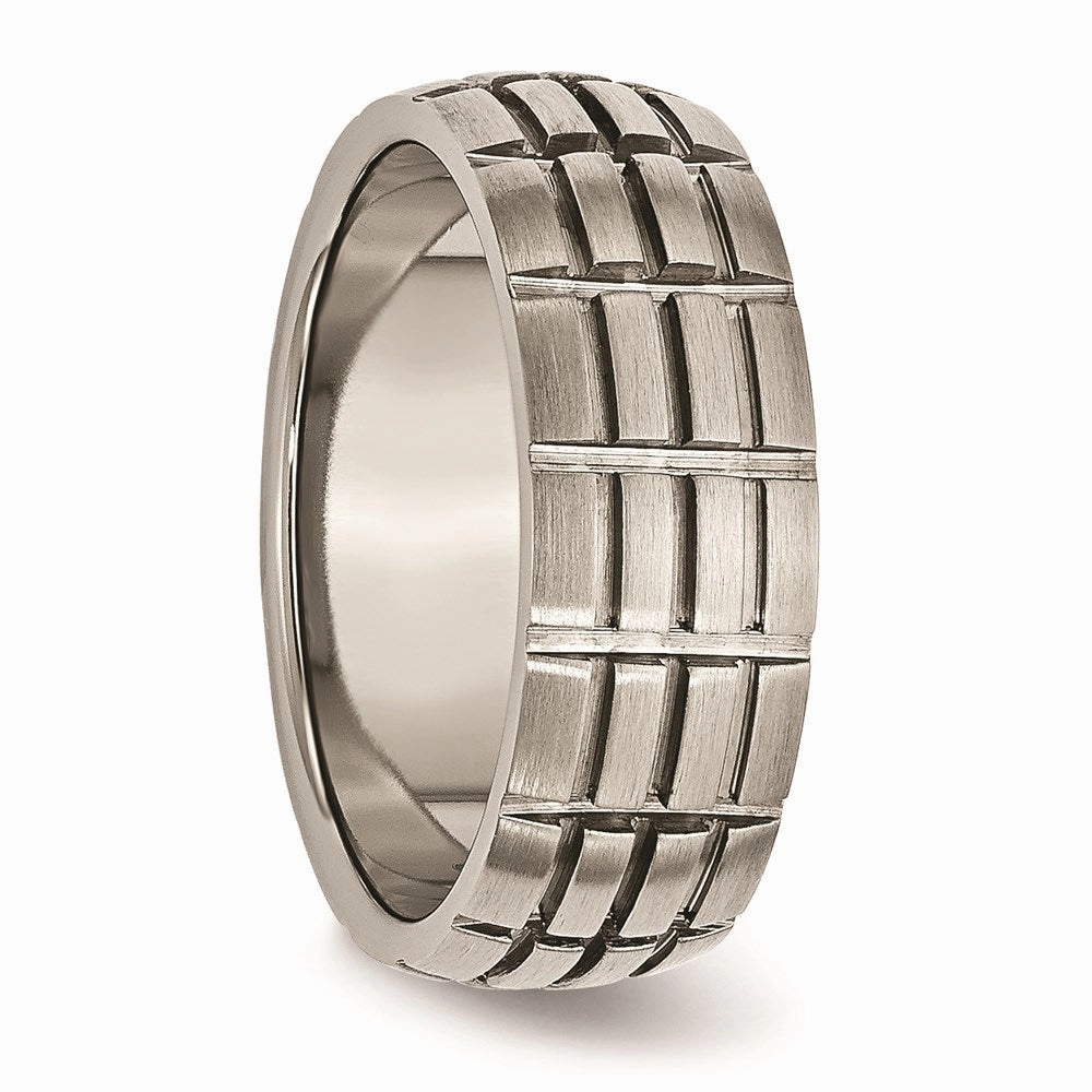Titanium Notched & Grooved 8mm Satin Band | TB333