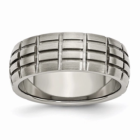 Titanium Notched & Grooved 8mm Satin Band | TB333