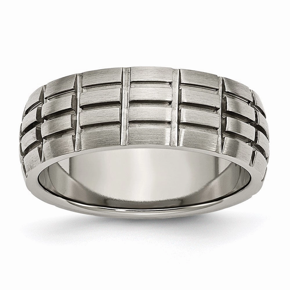 Titanium Notched & Grooved 8mm Satin Band | TB333