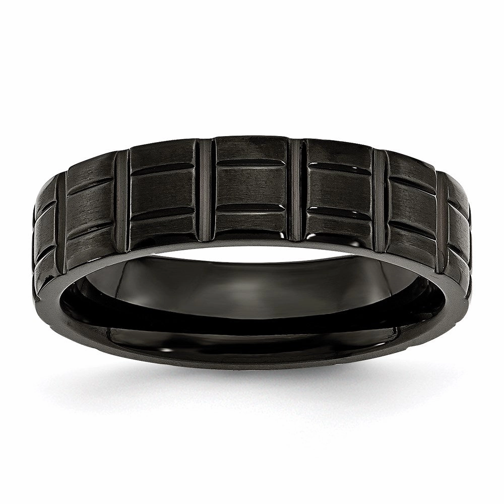 Titanium Notched Black IP-plated 6mm Brushed and Polished Band | TB353