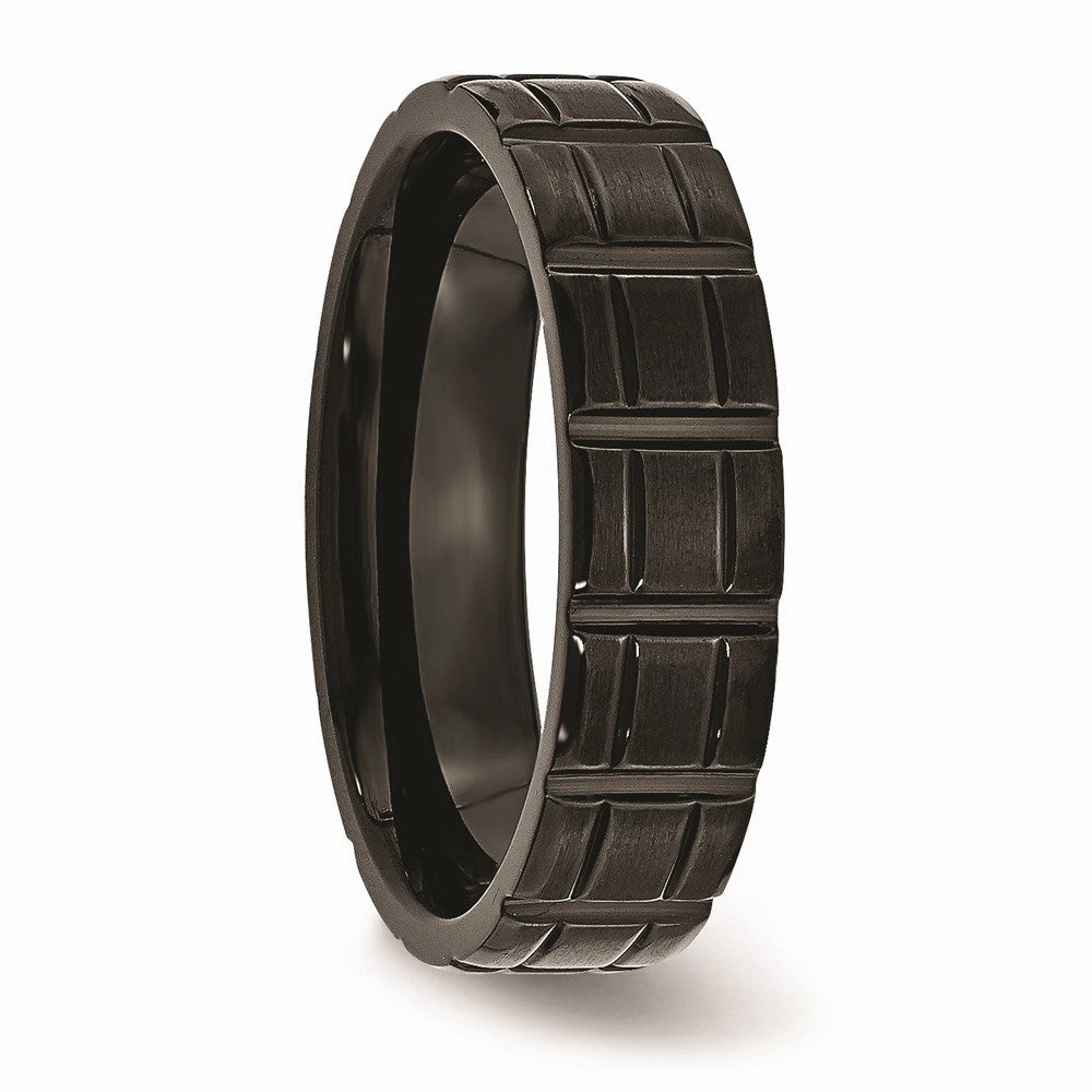 Titanium Notched Black IP-plated 6mm Brushed and Polished Band | TB353