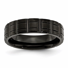 Titanium Notched Black IP-plated 6mm Brushed and Polished Band | TB353