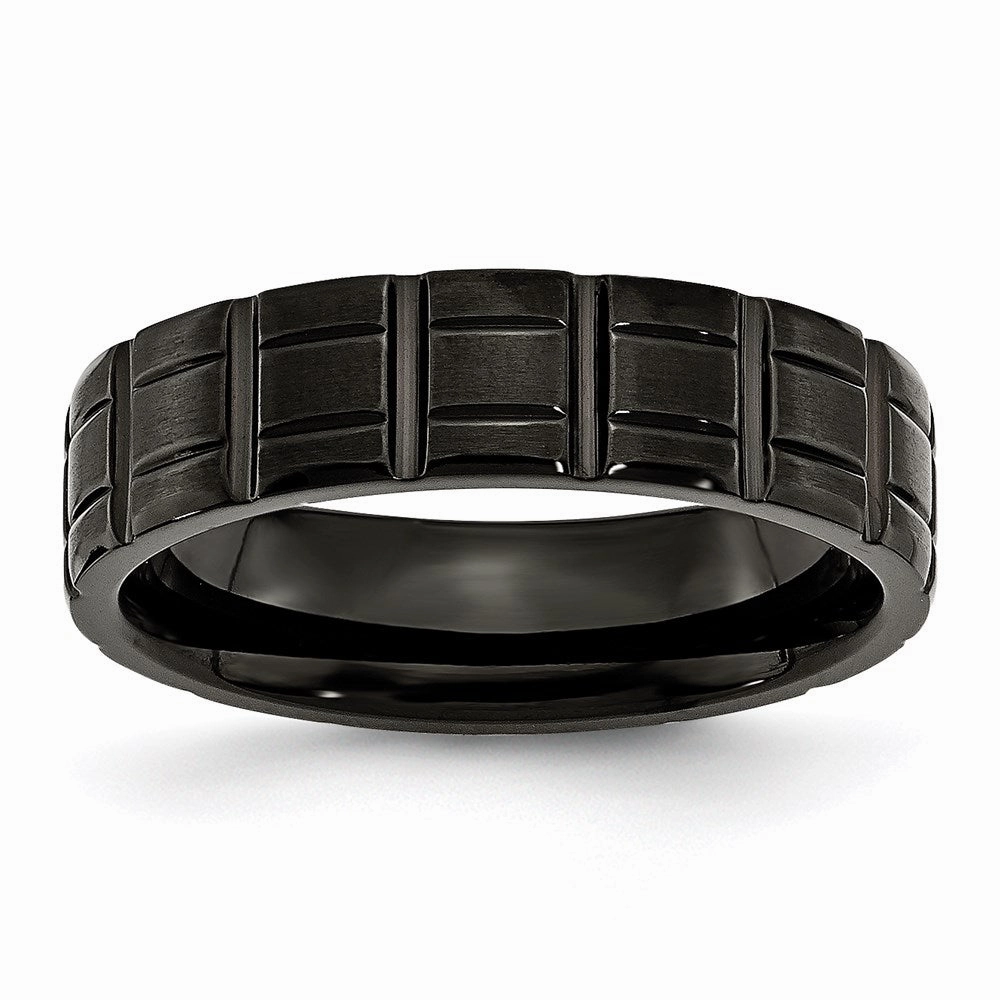 Titanium Notched Black IP-plated 6mm Brushed and Polished Band | TB353