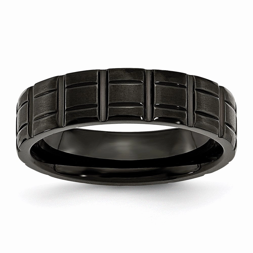 Titanium Notched Black IP-plated 6mm Brushed and Polished Band | TB353