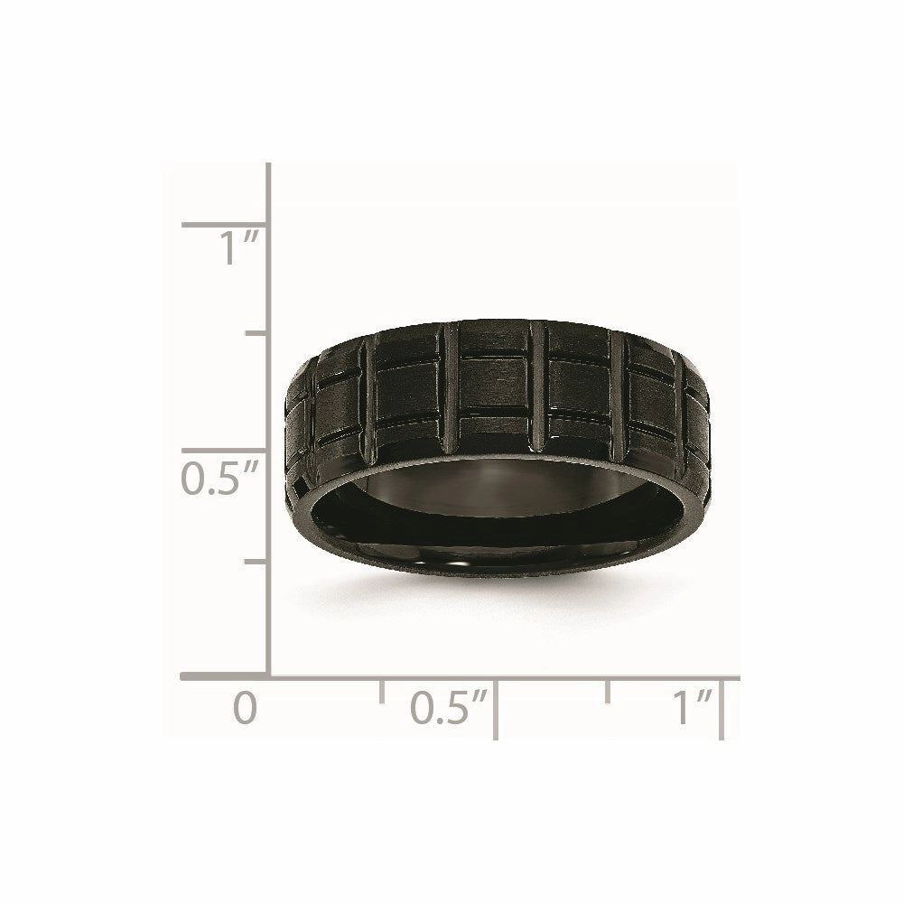 Titanium Notched Black IP-plated 8mm Brushed and Polished Band | TB354