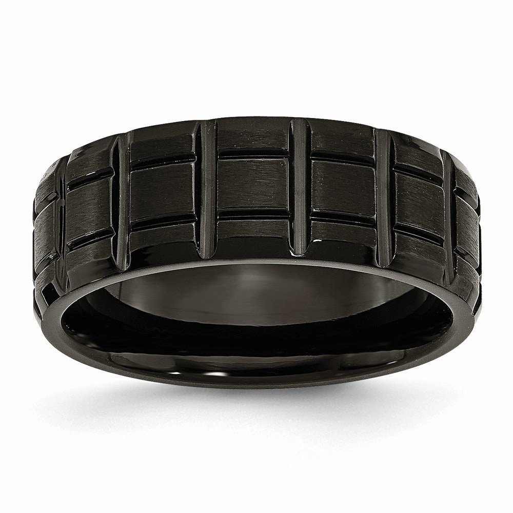 Titanium Notched Black IP-plated 8mm Brushed and Polished Band | TB354