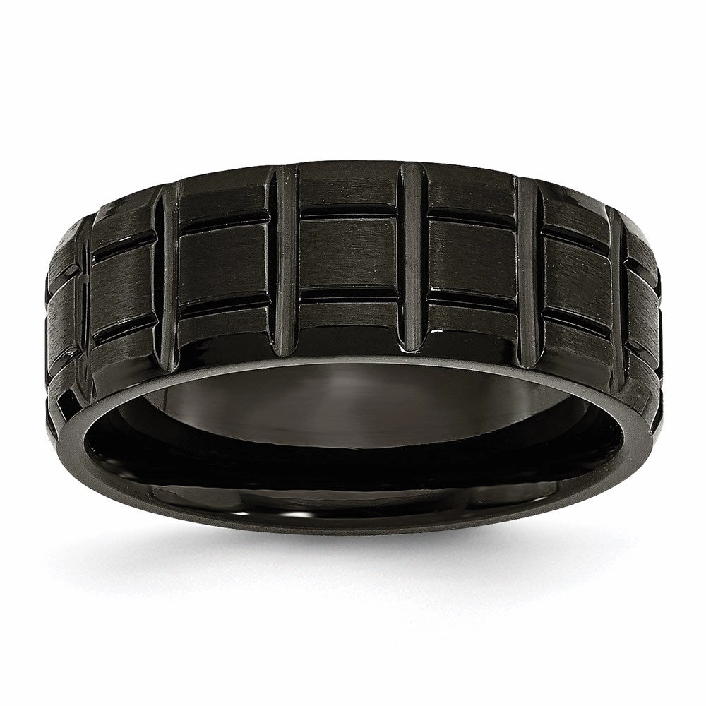 Titanium Notched Black IP-plated 8mm Brushed and Polished Band | TB354