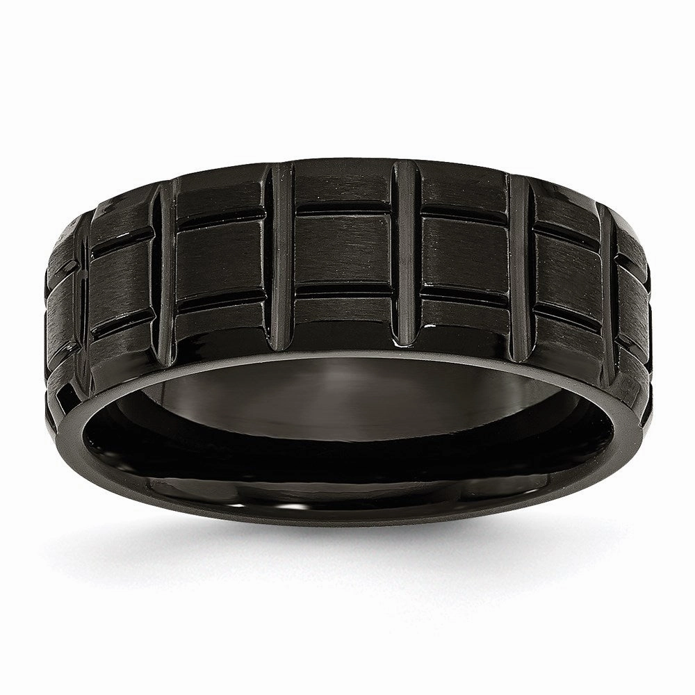 Titanium Notched Black IP-plated 8mm Brushed and Polished Band | TB354