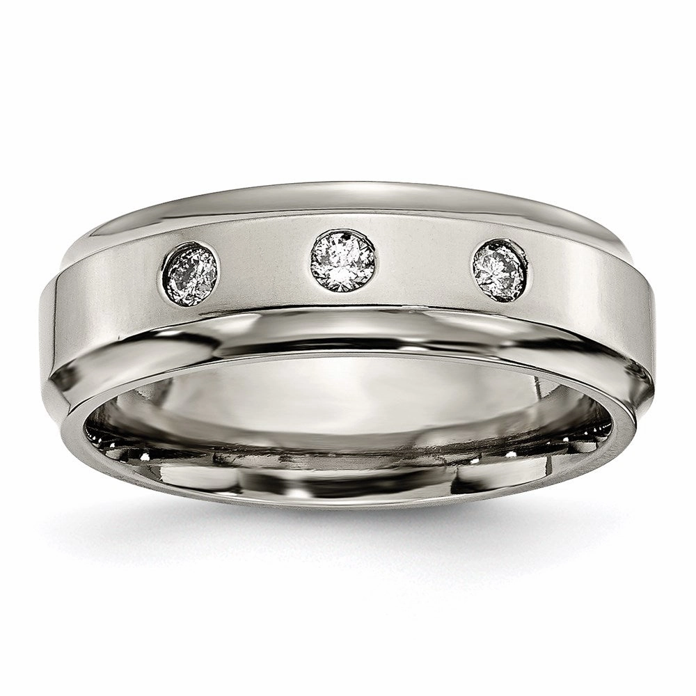 Titanium Polished 1/5ct. tw. Diamond Ridged Edge Band | TB433A