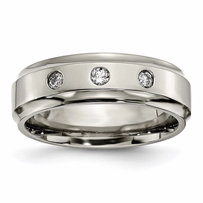 Titanium Polished 1/5ct. tw. Diamond Ridged Edge Band | TB433A