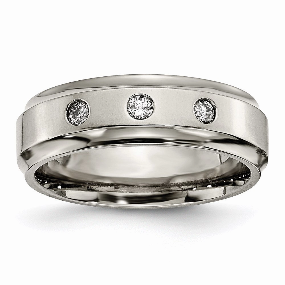 Titanium Polished 1/5ct. tw. Diamond Ridged Edge Band | TB433A