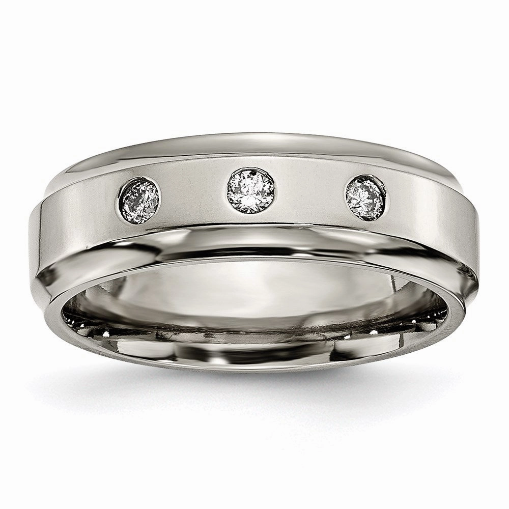 Titanium Polished 1/5ct. tw. Diamond Ridged Edge Band | TB433A