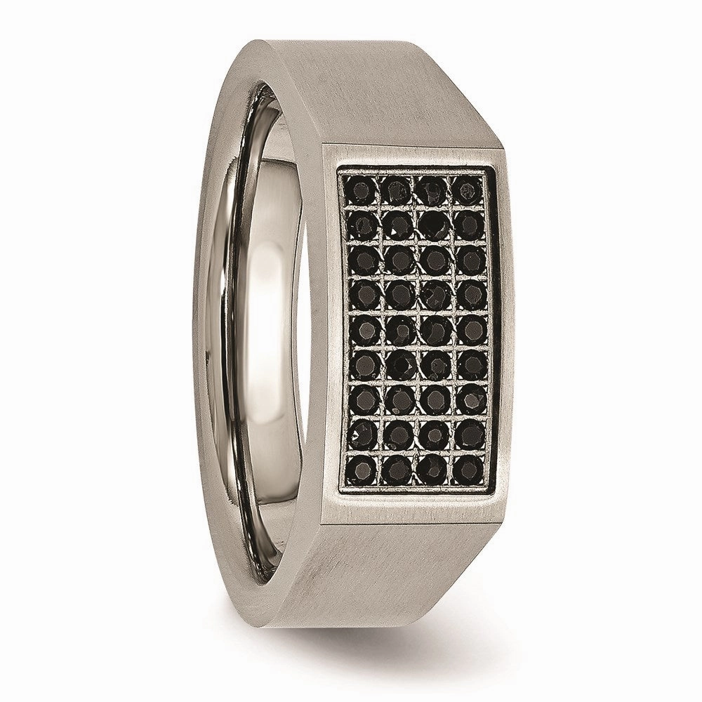 Titanium Polished and Brushed Black CZ Ring | TB429