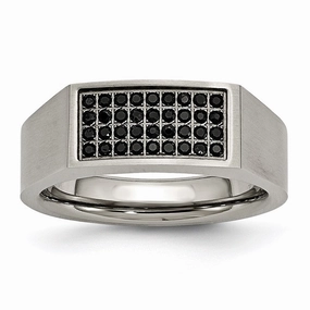 Titanium Polished and Brushed Black CZ Ring | TB429