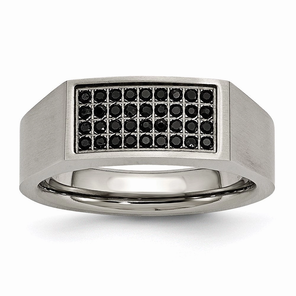 Titanium Polished and Brushed Black CZ Ring | TB429