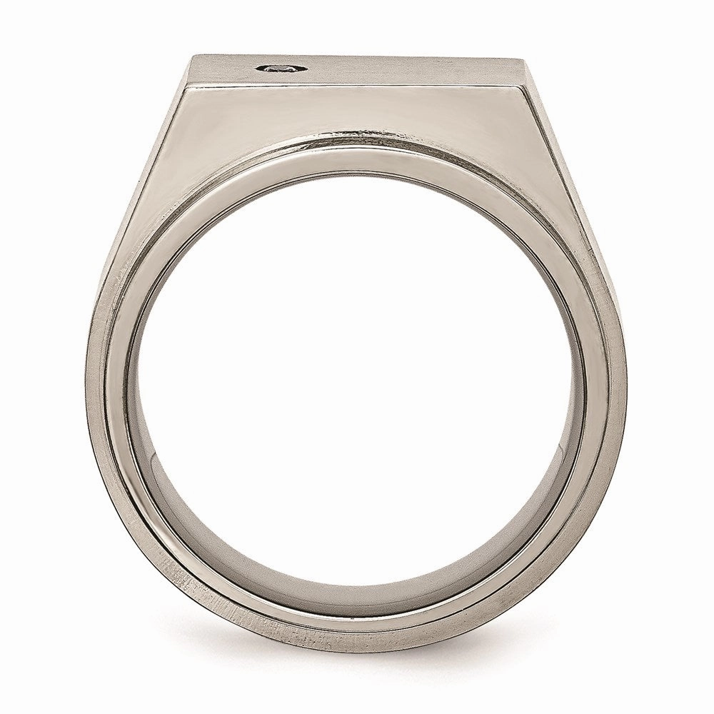 Titanium Polished and Brushed CZ Signet Ring | TB427