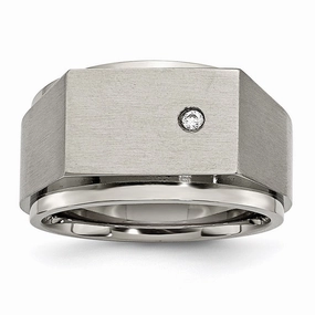 Titanium Polished and Brushed CZ Signet Ring | TB427