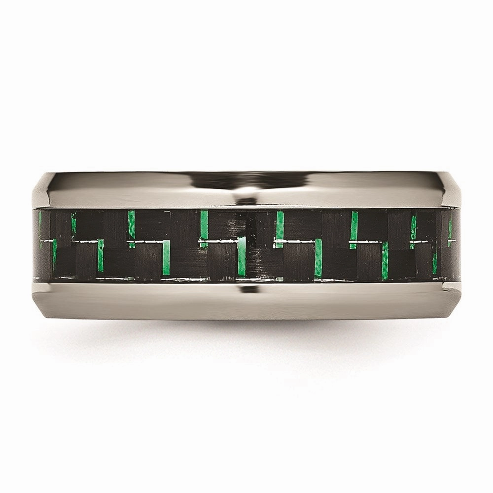 Titanium Polished Black/Green Carbon Fiber Inlay Ring | TB464