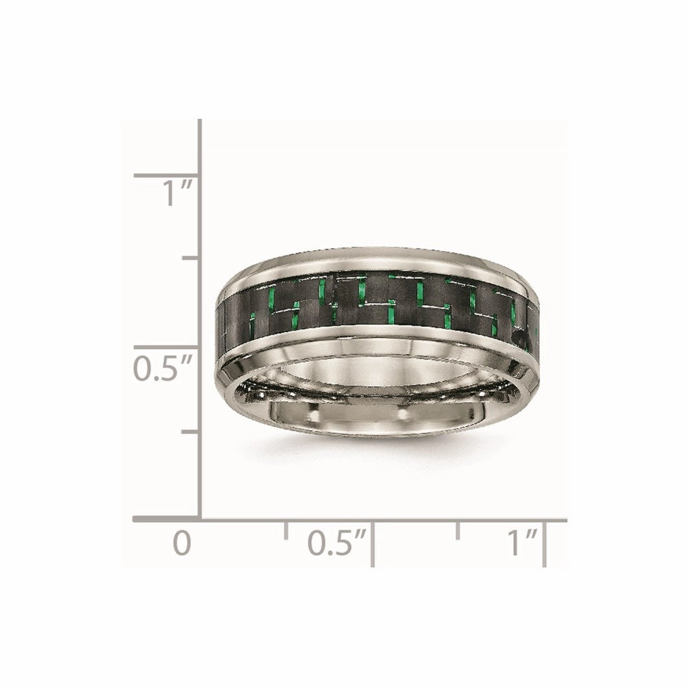 Titanium Polished Black/Green Carbon Fiber Inlay Ring | TB464