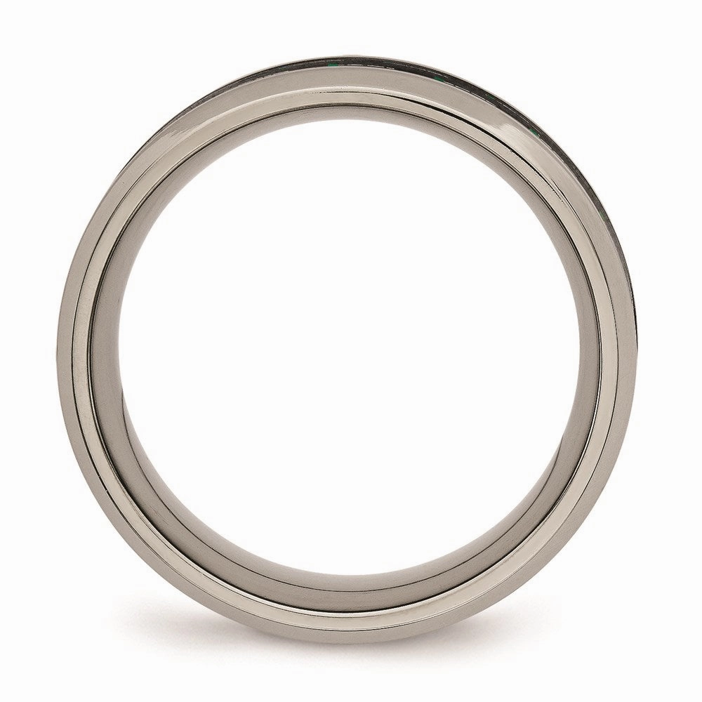 Titanium Polished Black/Green Carbon Fiber Inlay Ring | TB464